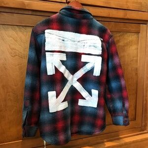 OFF-WHITE PLAID ARROWS-PRINT BLANKET SHIRT